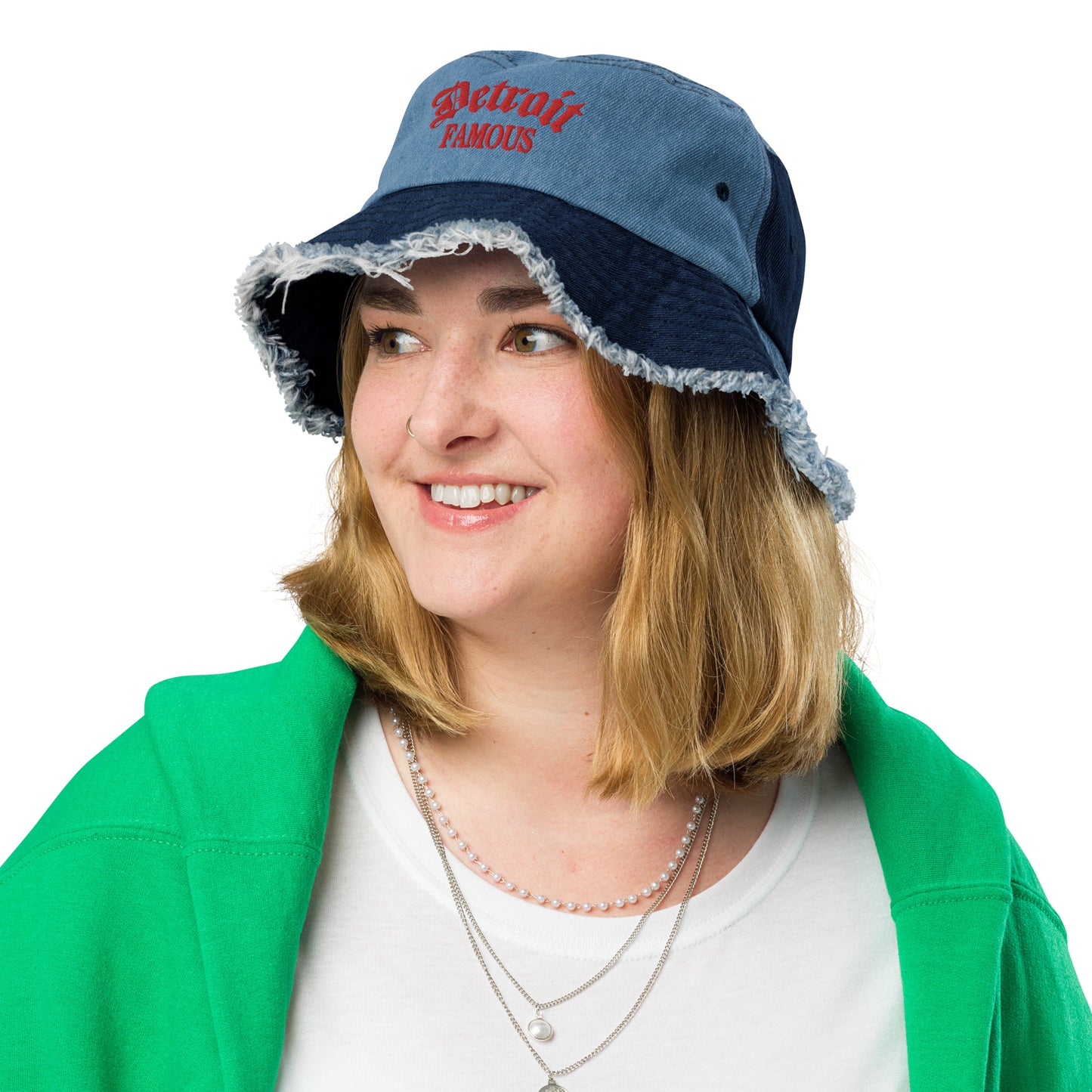 Distressed denim bucket hat