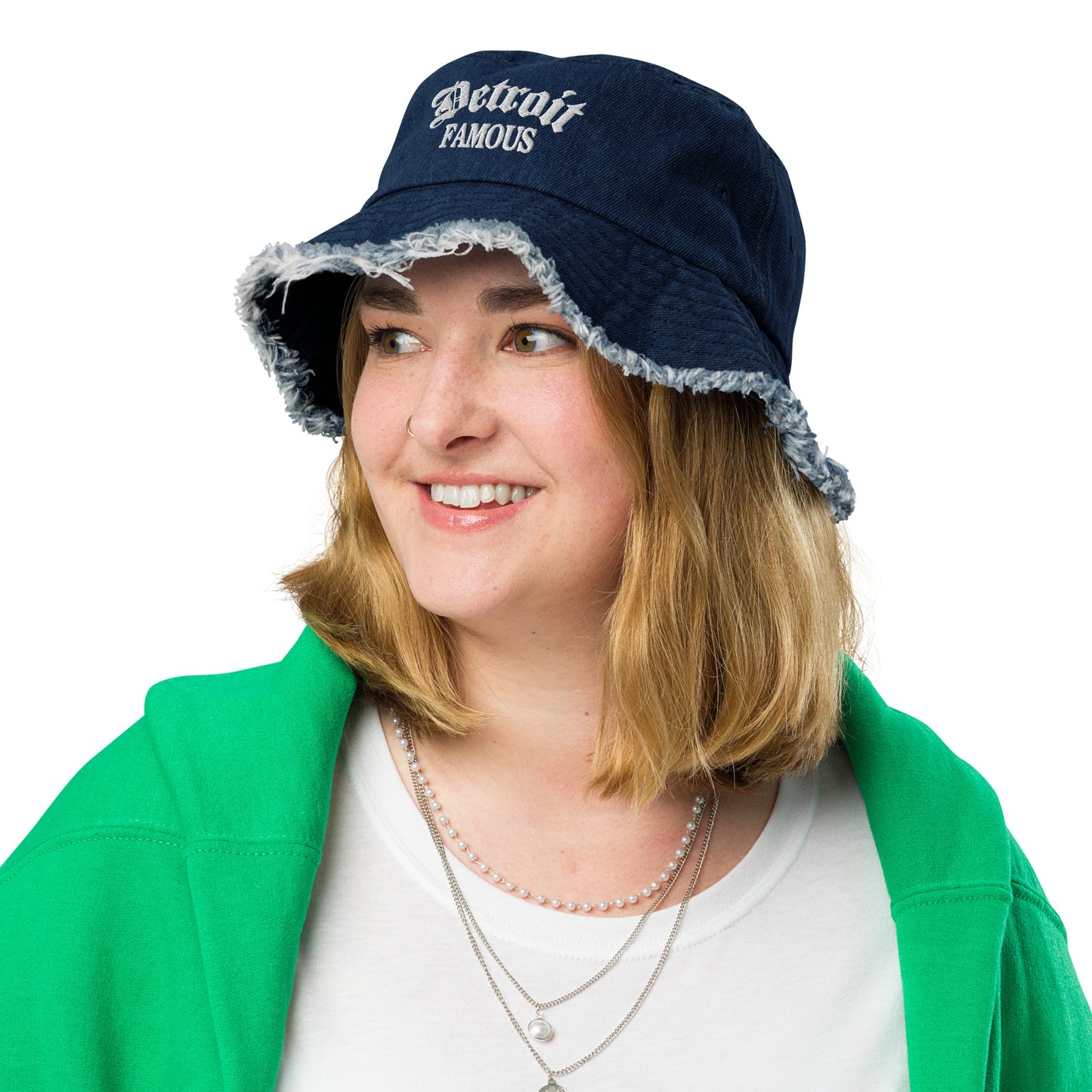 Distressed denim bucket hat